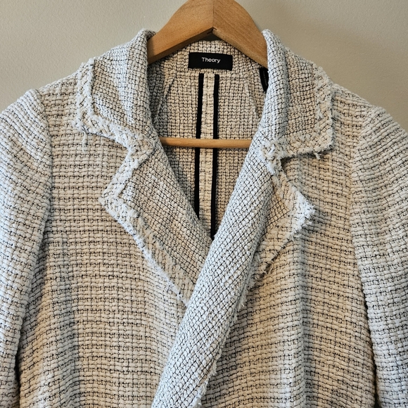 Theory Tweed Relaxed Open Front Pockets Belted Casual Women's Jacket Size XS. - Picture 9 of 15
